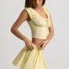 Faela Ruched Cotton-Poplin Corset Top in Lemon Yellow