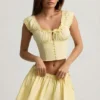 Faela Ruched Cotton-Poplin Corset Top in Lemon Yellow