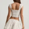 Faela Ruched Cotton-Poplin Corset Top in Rose Print