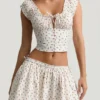 Faela Ruched Cotton-Poplin Corset Top in Rose Print