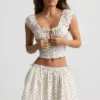 Faela Ruched Cotton-Poplin Corset Top in Rose Print
