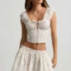 Faela Ruched Cotton-Poplin Corset Top in Rose Print