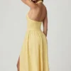 Farrah Modal Broderie Anglaise Halterneck Midaxi Dress in Lemon Yellow