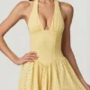 Farrah Modal Broderie Anglaise Halterneck Midaxi Dress in Lemon Yellow