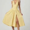 Farrah Modal Broderie Anglaise Halterneck Midaxi Dress in Lemon Yellow