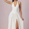 Farrah Modal Broderie Anglaise Halterneck Midaxi Dress in White