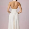 Farrah Modal Broderie Anglaise Halterneck Midaxi Dress in White