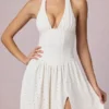 Farrah Modal Broderie Anglaise Halterneck Midaxi Dress in White