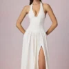 Farrah Modal Broderie Anglaise Halterneck Midaxi Dress in White