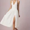 Farrah Modal Broderie Anglaise Halterneck Midaxi Dress in White