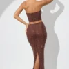Fausta Embellished Mid Rise Maxi Skirt in Espresso