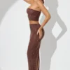 Fausta Embellished Mid Rise Maxi Skirt in Espresso