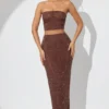 Fausta Embellished Mid Rise Maxi Skirt in Espresso