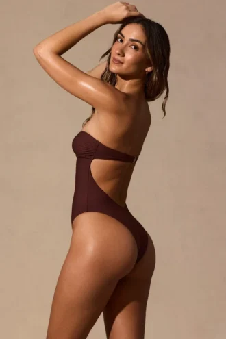 Faye Cut-Out Bandeau Swimsuit in Espresso Brown