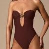 Faye Cut-Out Bandeau Swimsuit in Espresso Brown