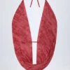 Fayola Cowl-Neck Backless Crop Top in Red Print