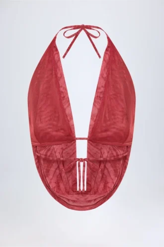 Fayola Cowl-Neck Backless Crop Top in Red Print