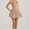 Felicity Embellished Halterneck Bubble Hem Mini Dress in Almond