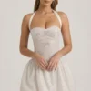 Felicity Embellished Halterneck Bubble Hem Mini Dress in Ivory
