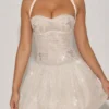 Felicity Embellished Halterneck Bubble Hem Mini Dress in Ivory