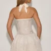 Felicity Embellished Halterneck Bubble Hem Mini Dress in Ivory