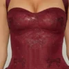 Felicity Embellished Halterneck Bubble Hem Mini Dress in Wine Red
