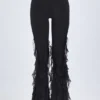 Felicity Ruffled Mid-Rise Flared Trousers in Black