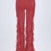 Felicity Ruffled Mid-Rise Flared Trousers in Red Print