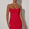 Femi Ruched Backless Bodycon Mini Dress in Red