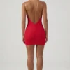 Femi Ruched Backless Bodycon Mini Dress in Red