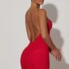 Femi Ruched Backless Bodycon Mini Dress in Red