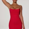 Femi Ruched Backless Bodycon Mini Dress in Red