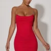Femi Ruched Backless Bodycon Mini Dress in Red