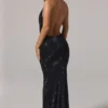 Feyre Embellished Cowl-Neck Backless Gown in Black