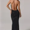 Feyre Embellished Cowl-Neck Backless Gown in Black