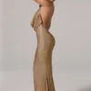 Feyre Embellished Cowl-Neck Backless Gown in Gold