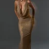 Feyre Embellished Cowl-Neck Backless Gown in Gold