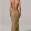 Feyre Embellished Cowl-Neck Backless Gown in Gold