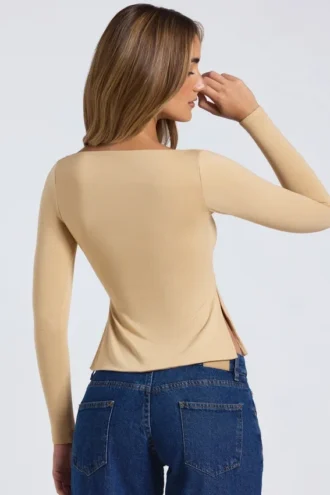 Fiora Modal Sweetheart-Neck Top in Sand