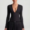 Fiorella Long-Sleeve Pleated Mini Dress in Black