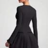 Fiorella Long-Sleeve Pleated Mini Dress in Black