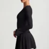 Fiorella Long-Sleeve Pleated Mini Dress in Black