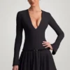 Fiorella Long-Sleeve Pleated Mini Dress in Black