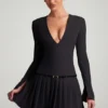 Fiorella Long-Sleeve Pleated Mini Dress in Black