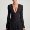 Fiorella Long-Sleeve Pleated Mini Dress in Black