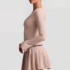 Fiorella Long-Sleeve Pleated Mini Dress in Mushroom