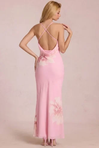 Fioren Chiffon Maxi Dress in Pink Floral Print