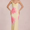 Fioren Chiffon Maxi Dress in Yellow Floral Print