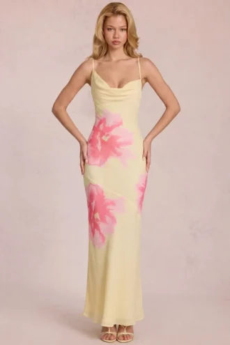 Fioren Chiffon Maxi Dress in Yellow Floral Print