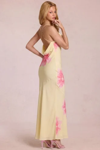 Fioren Chiffon Maxi Dress in Yellow Floral Print